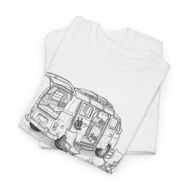 Open Van Sketch T-Shirt featuring a detailed van illustration. Soft, breathable cotton with a relaxed fit for everyday casual style.
