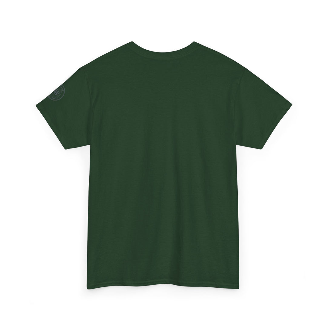 Dark green t-shirt by S&amp;W Gallus, featuring a logo print on the left sleeve.