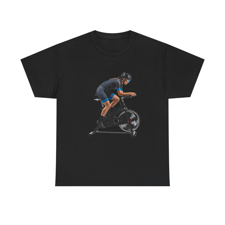 Spin Indoor Trainer T‑Shirt – lightweight, breathable cotton designed for indoor cycling. Comfortable, durable, and perfect for spin workouts and training.