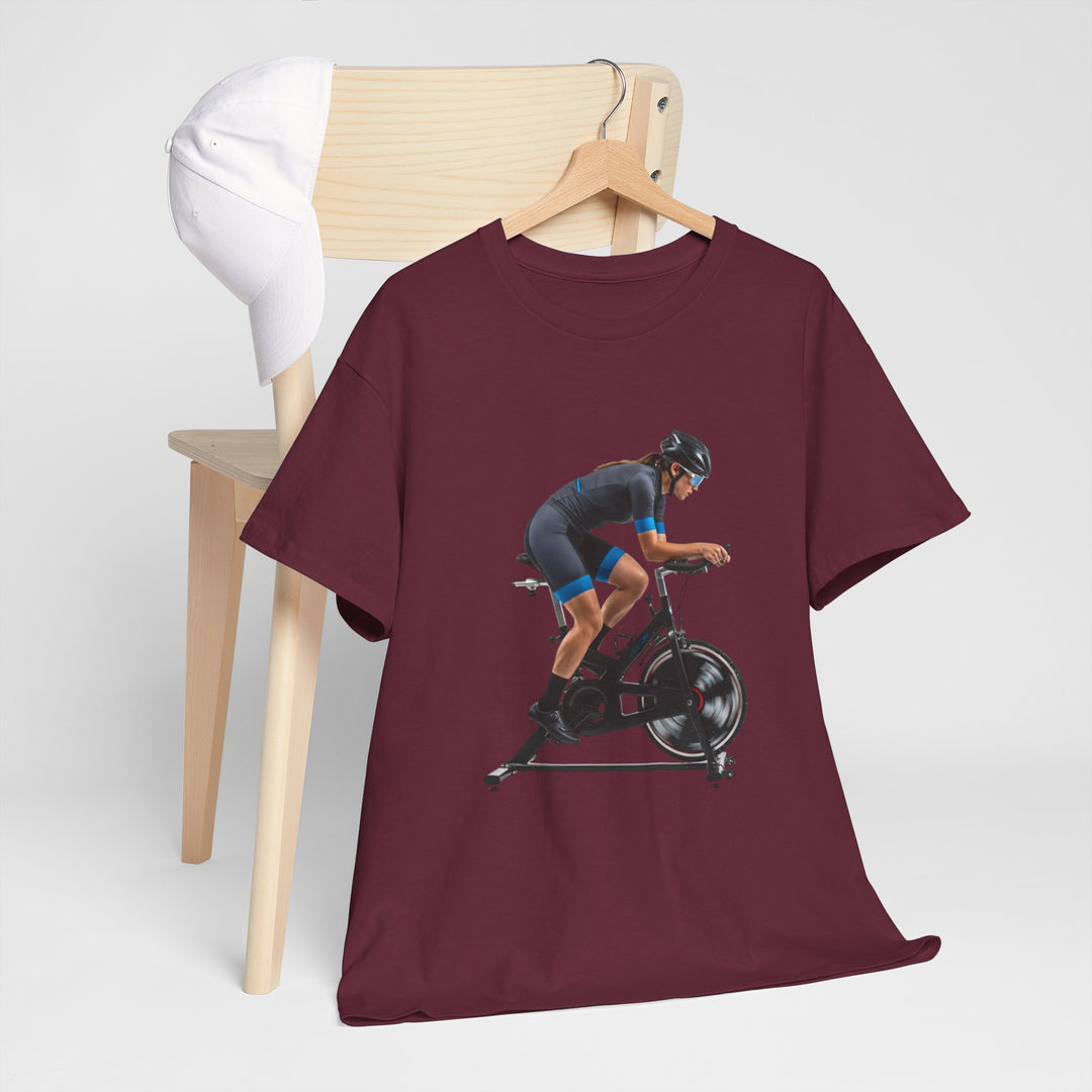 Spin Indoor Trainer T‑Shirt – lightweight, breathable cotton designed for indoor cycling. Comfortable, durable, and perfect for spin workouts and training.