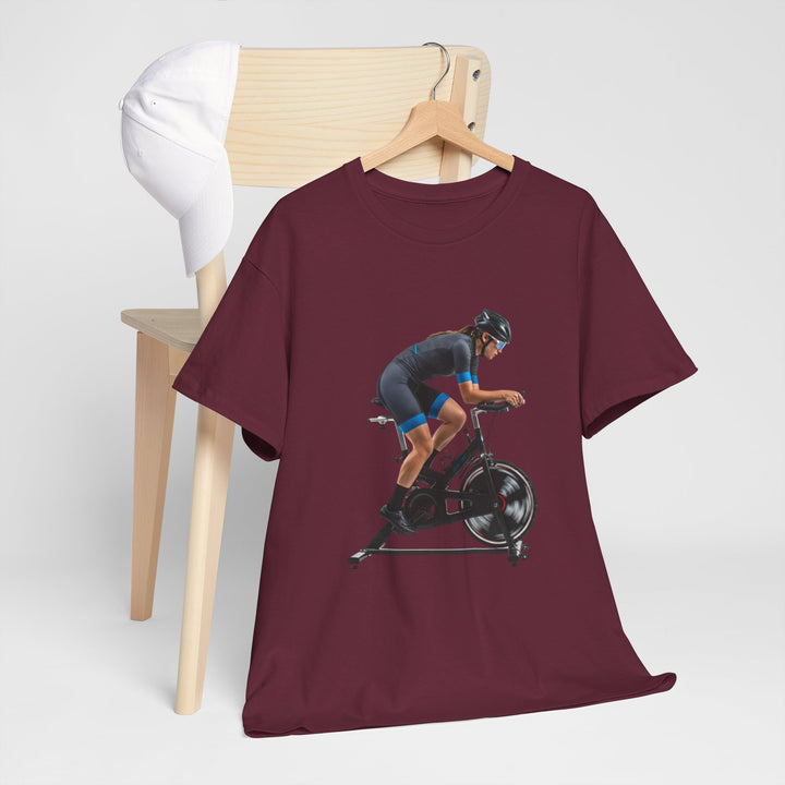Spin Indoor Trainer T‑Shirt – lightweight, breathable cotton designed for indoor cycling. Comfortable, durable, and perfect for spin workouts and training.