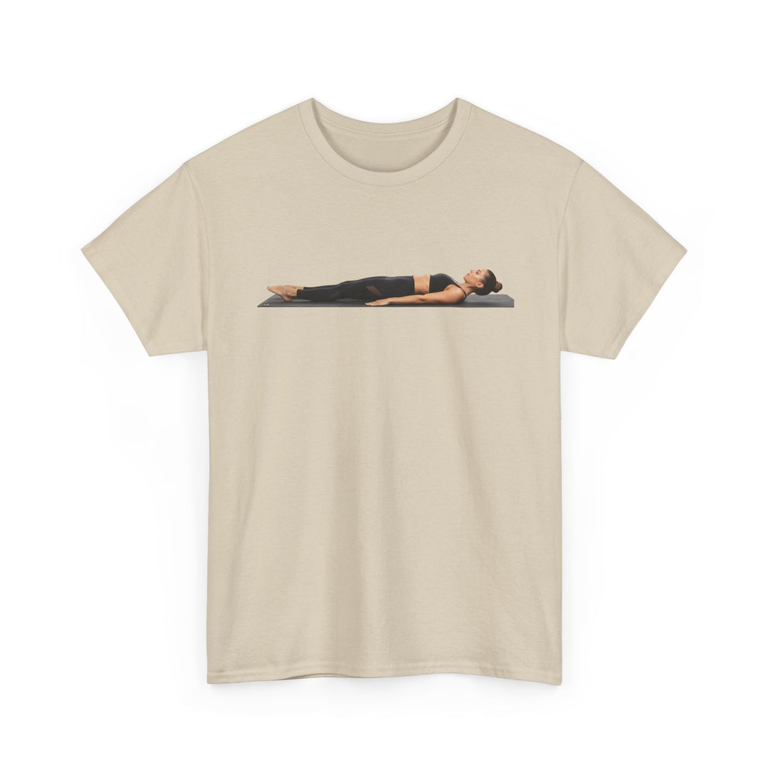 Yoga Savasana Pose Tee – soft, breathable cotton featuring the iconic Savasana pose. Perfect for yoga practice, meditation, or casual, mindful lifestyle wear.