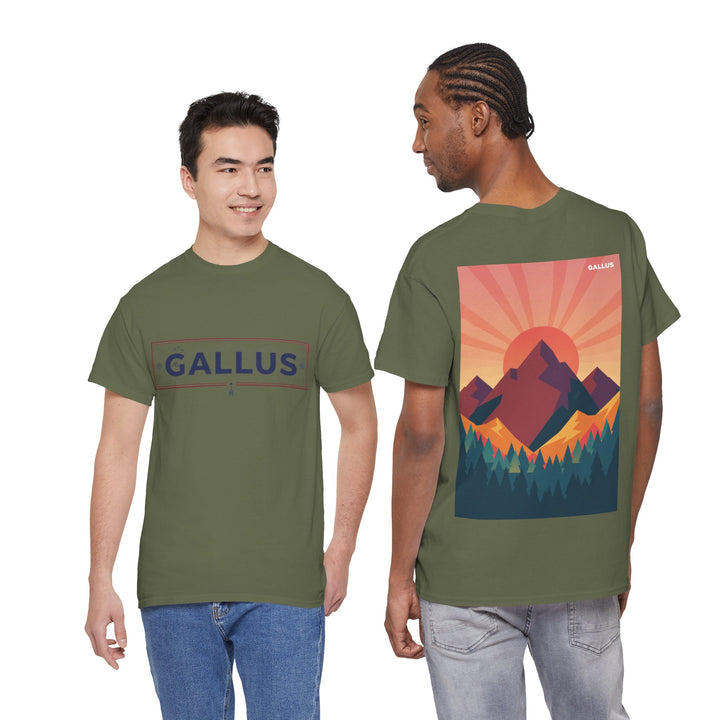 T-Shirt — Gallus Mountain Graphic Tee (Sunrise Landscape Back Print)