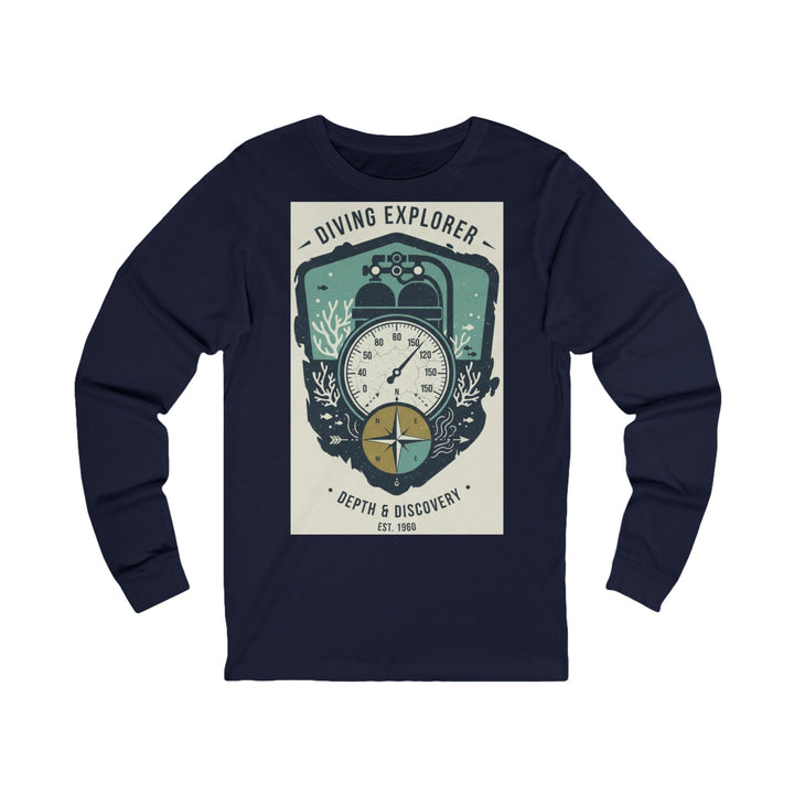 Navy long sleeve tee by S&amp;W Gallus with a diving themed graphic on the chest.