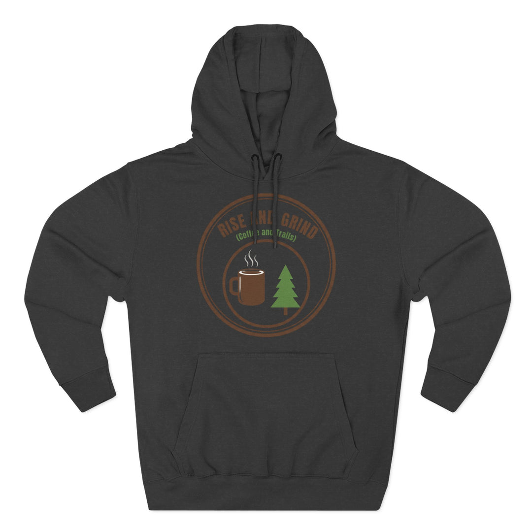 Black hoodie by S&amp;W Gallus with a round coffee and nature graphic on the front.