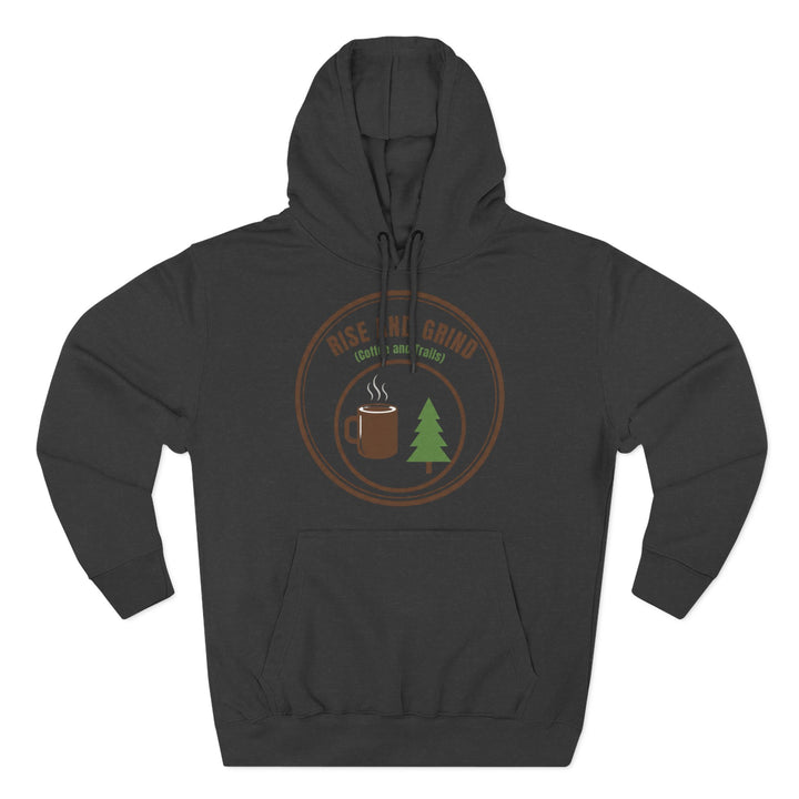 Black hoodie by S&amp;W Gallus with a round coffee and nature graphic on the front.