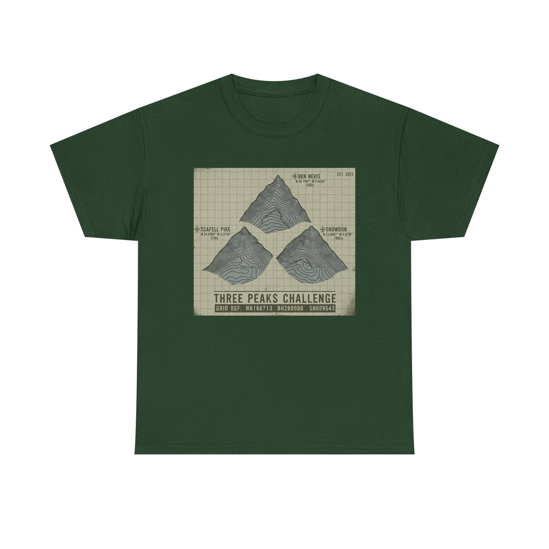 Three Peaks Challenge Graphic T-Shirt — Retro UK Mountain Summit Tee