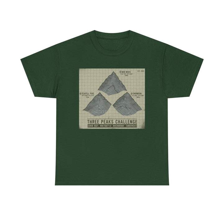 Three Peaks Challenge Graphic T-Shirt — Retro UK Mountain Summit Tee