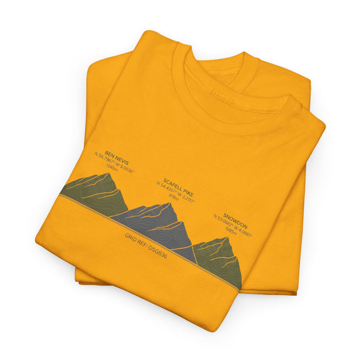 Three Peaks Challenge Graphic T-Shirt — Retro UK Mountain Hiking Tee