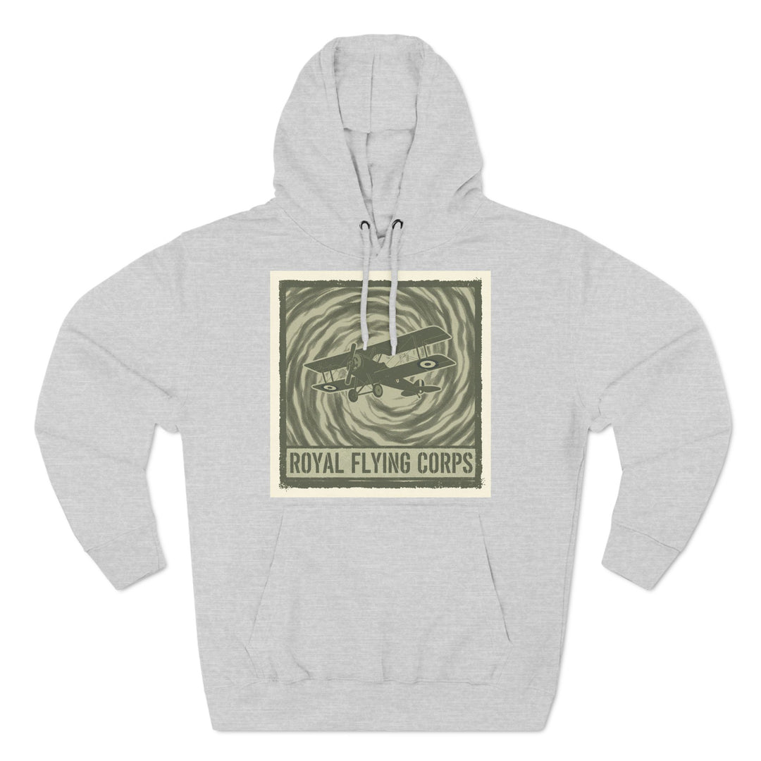 Heather grey hoodie by S&amp;W Gallus featuring a vintage airplane and Royal Flying Corps text.