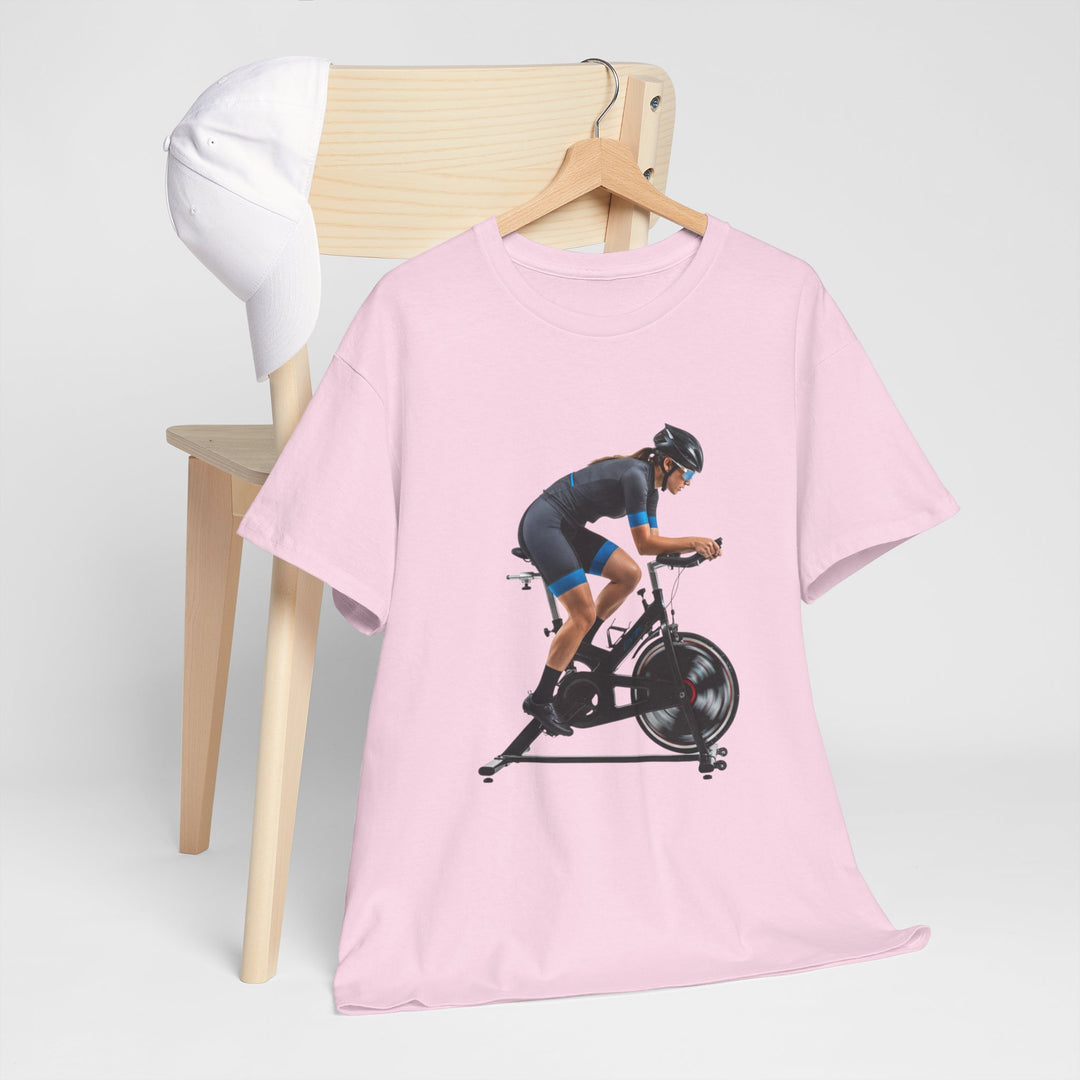 Spin Indoor Trainer T‑Shirt – lightweight, breathable cotton designed for indoor cycling. Comfortable, durable, and perfect for spin workouts and training.