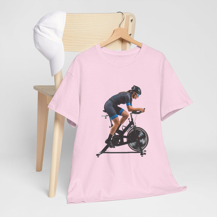 Spin Indoor Trainer T‑Shirt – lightweight, breathable cotton designed for indoor cycling. Comfortable, durable, and perfect for spin workouts and training.