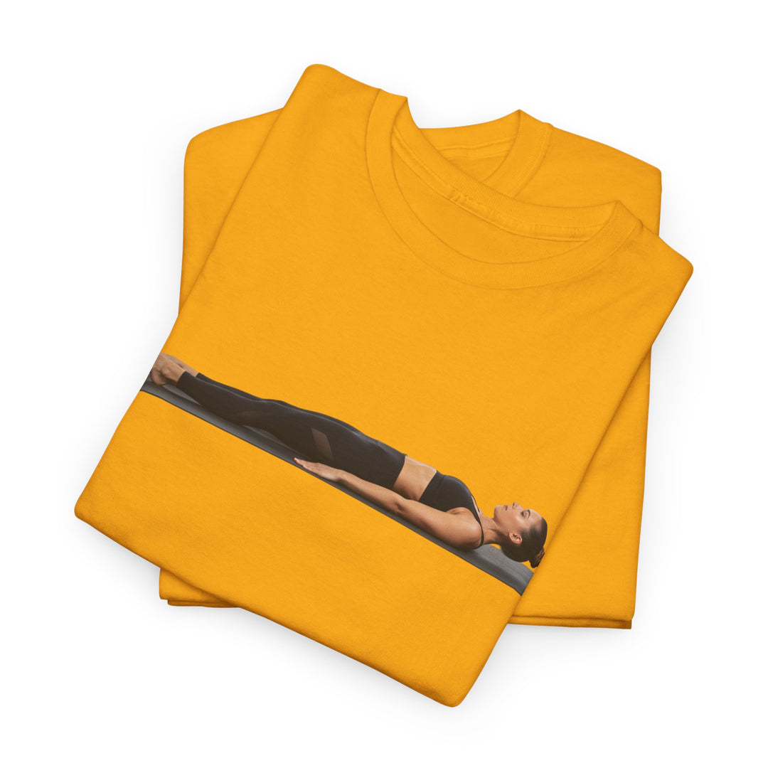 Yoga Savasana Pose Tee – soft, breathable cotton featuring the iconic Savasana pose. Perfect for yoga practice, meditation, or casual, mindful lifestyle wear.