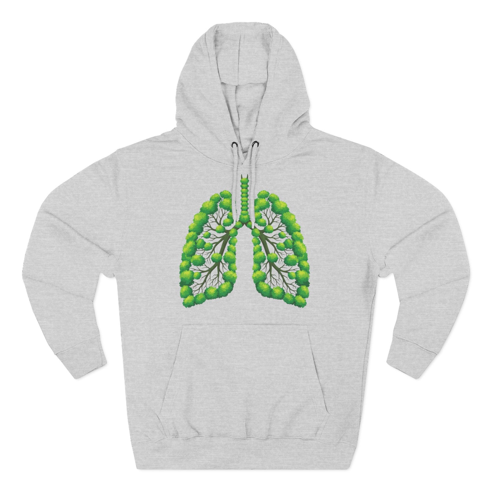 Gray hoodie with organic lungs graphic by S&W Gallus, featuring a drawstring hood and front pouch pocket.