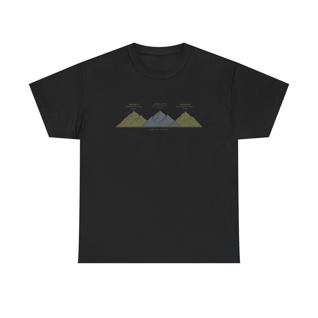 Three Peaks Challenge Graphic T-Shirt — Retro UK Mountain Hiking Tee