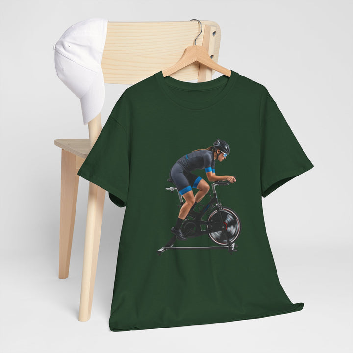 Spin Indoor Trainer T‑Shirt – lightweight, breathable cotton designed for indoor cycling. Comfortable, durable, and perfect for spin workouts and training.