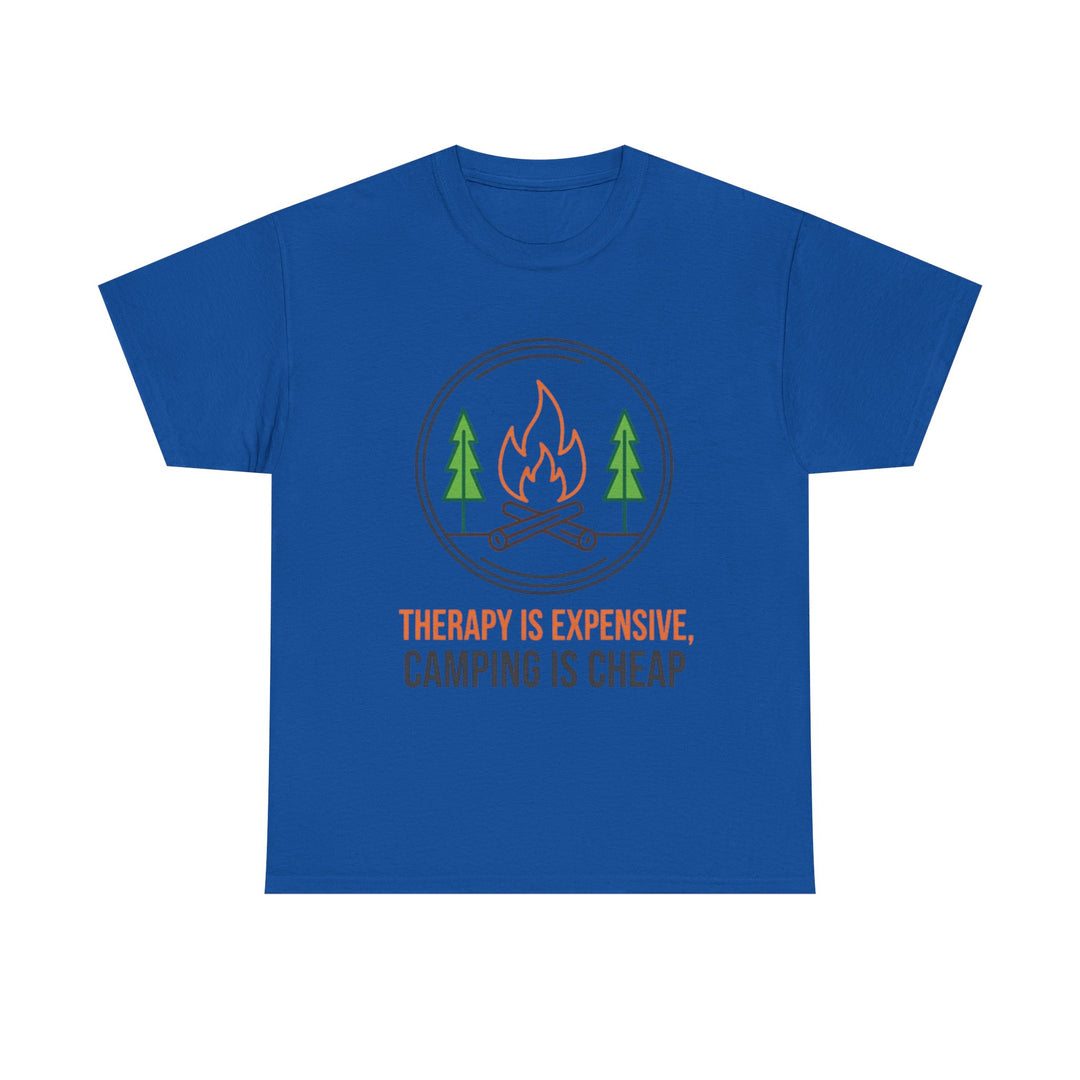 Funny Camping Therapy T-Shirt — Retro Campfire Graphic Adventure Tee