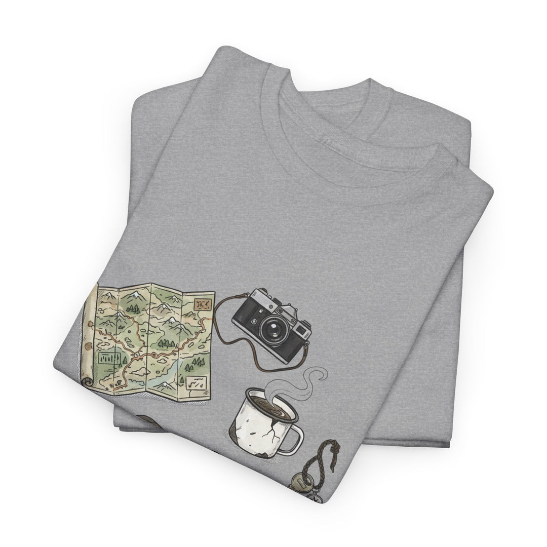 Retro Mountain Camping Gear Graphic T-Shirt - Outdoor Adventure Tee