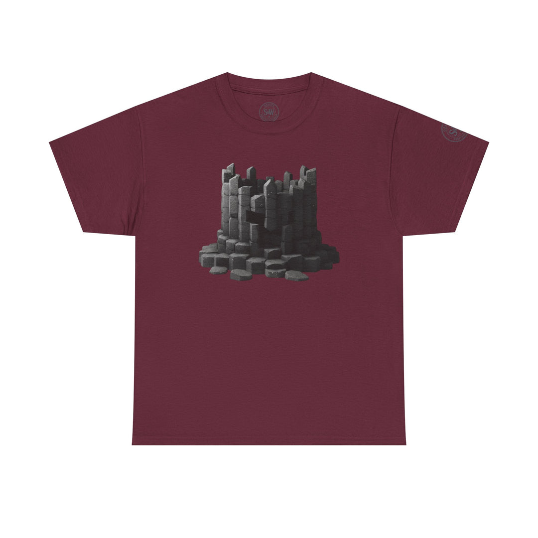Burgundy t-shirt by S&amp;W Gallus displaying a basalt crown illustration on the front.