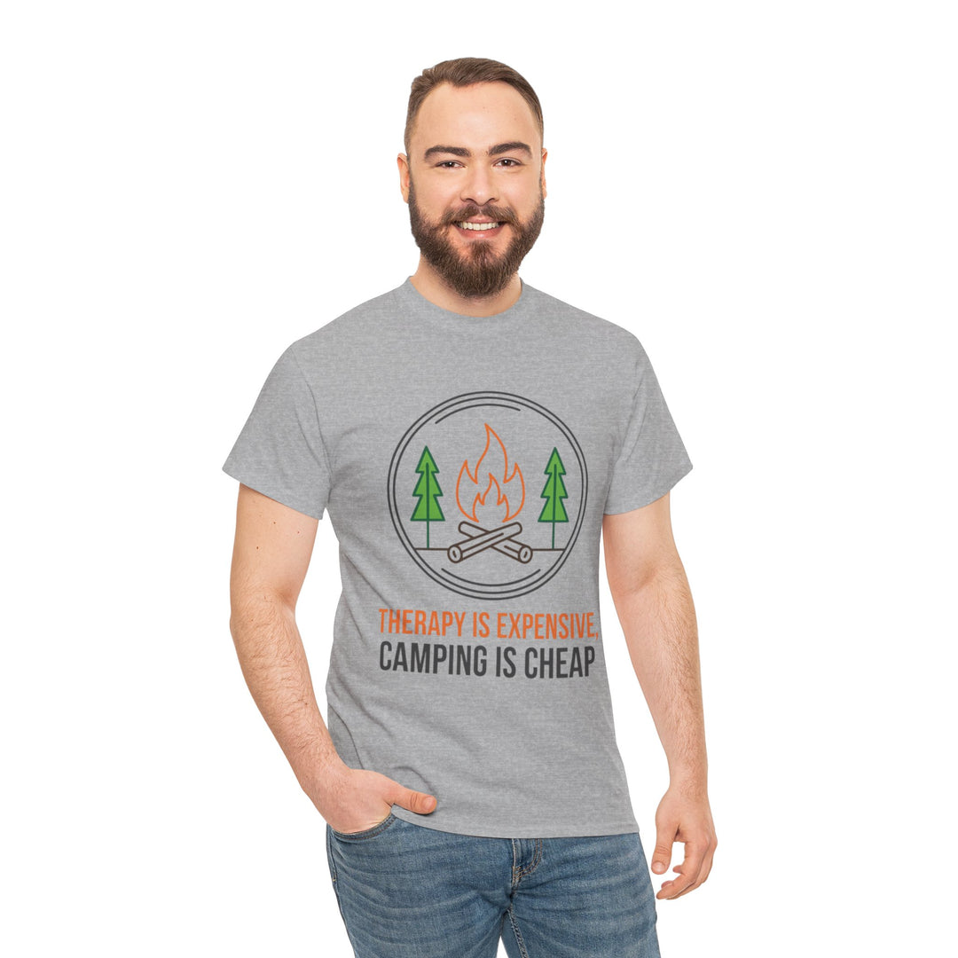 Funny Camping Therapy T-Shirt — Retro Campfire Graphic Adventure Tee
