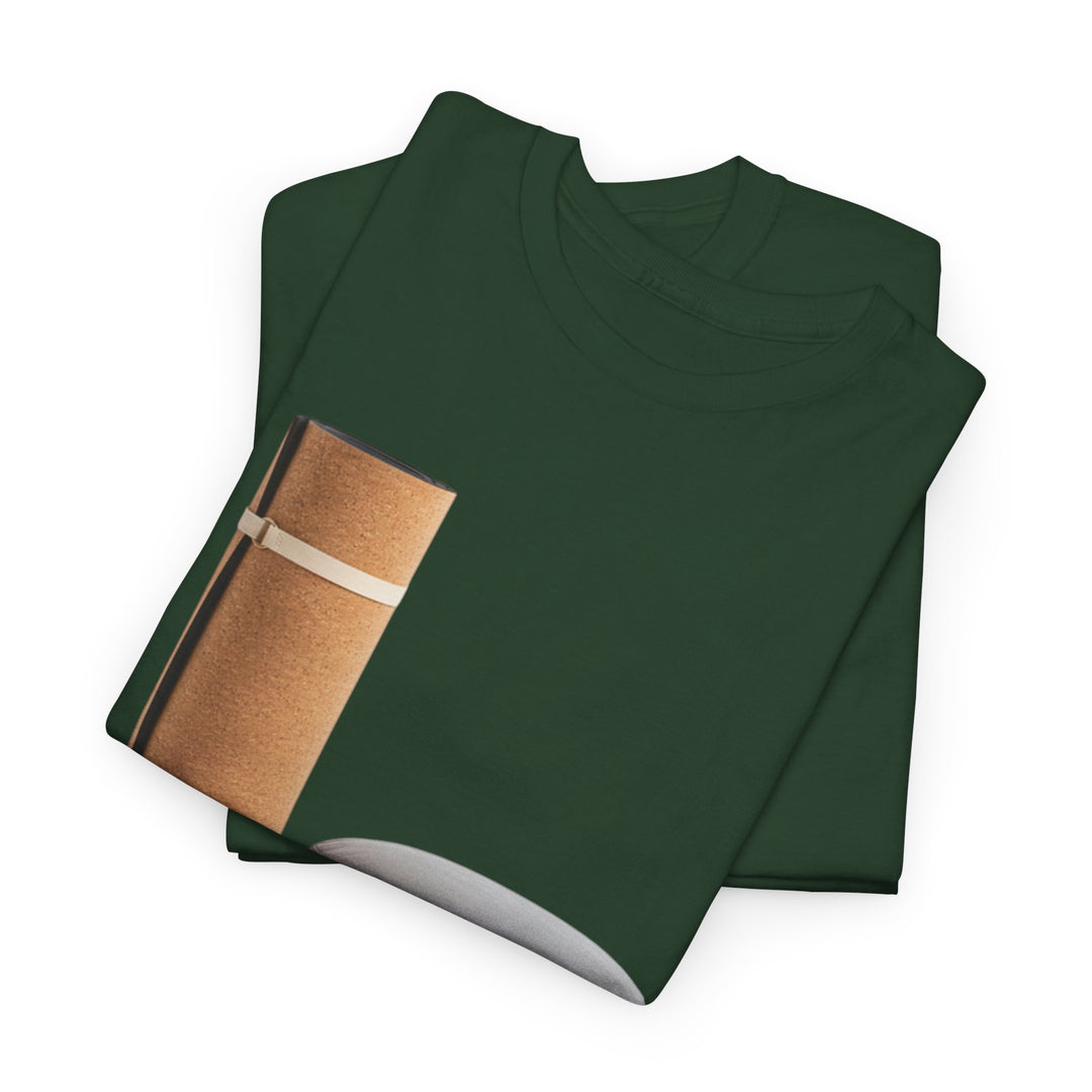 Mat &amp; Meditation Cushion Tee – soft, breathable cotton featuring a yoga-inspired design. Perfect for meditation, studio practice, or mindful everyday wear.