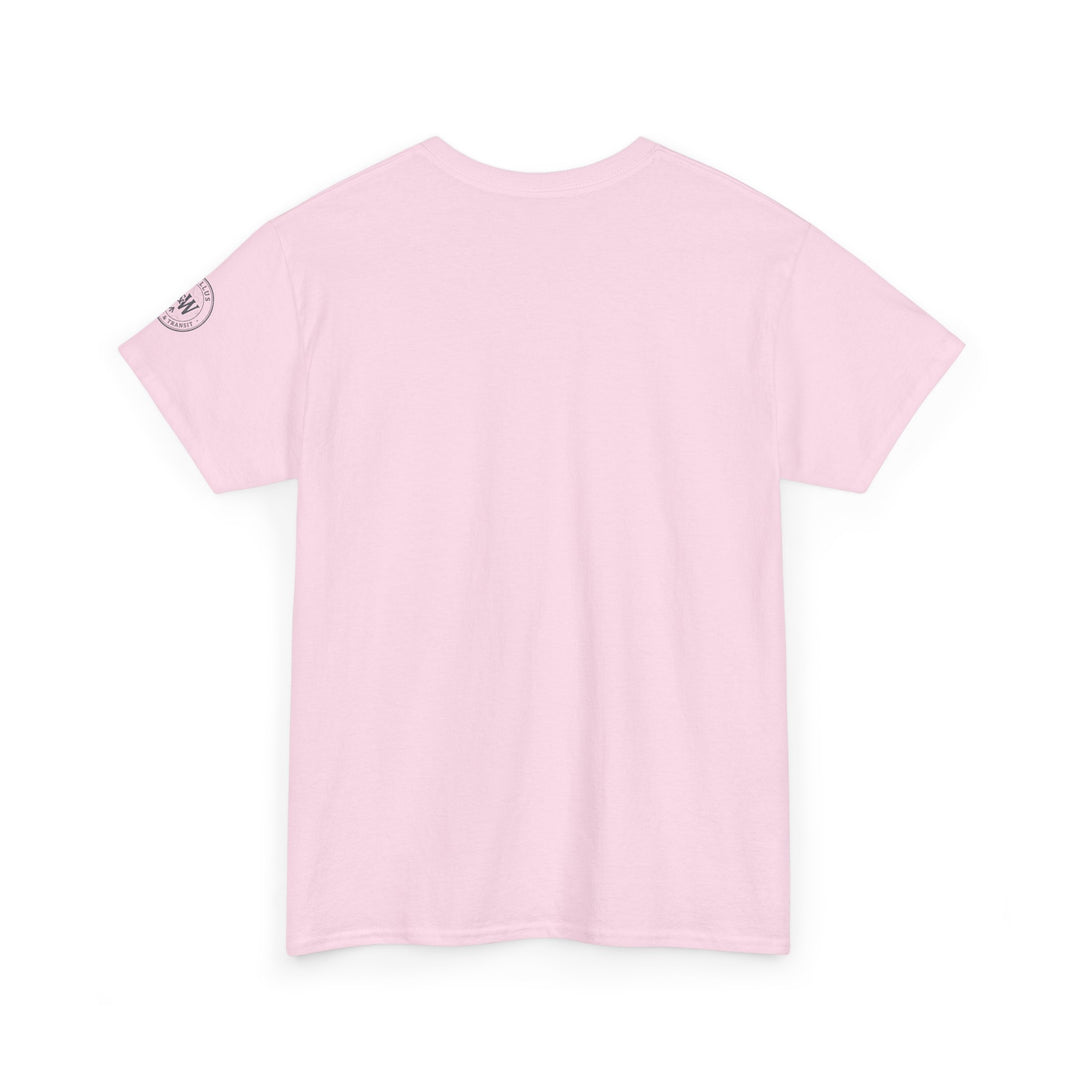Pink t-shirt by S&amp;W Gallus with a logo on the sleeve, displayed from the back.