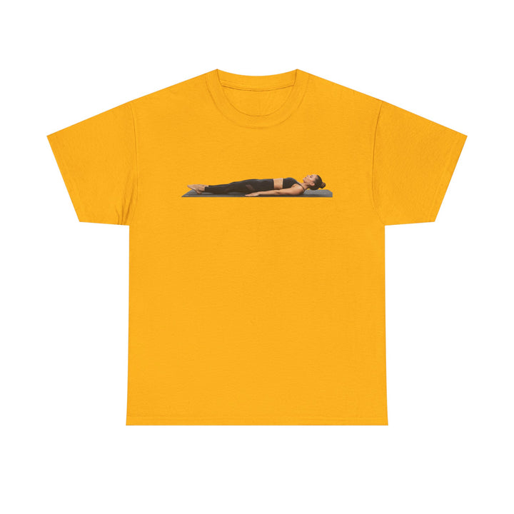 Yoga Savasana Pose Tee – soft, breathable cotton featuring the iconic Savasana pose. Perfect for yoga practice, meditation, or casual, mindful lifestyle wear.