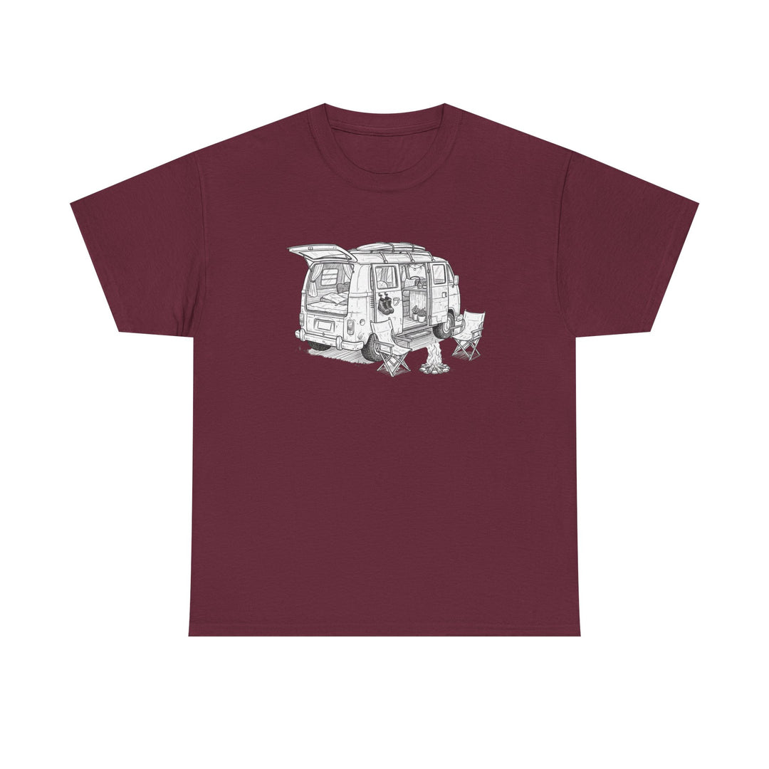 Open Van Sketch T-Shirt featuring a detailed van illustration. Soft, breathable cotton with a relaxed fit for everyday casual style.