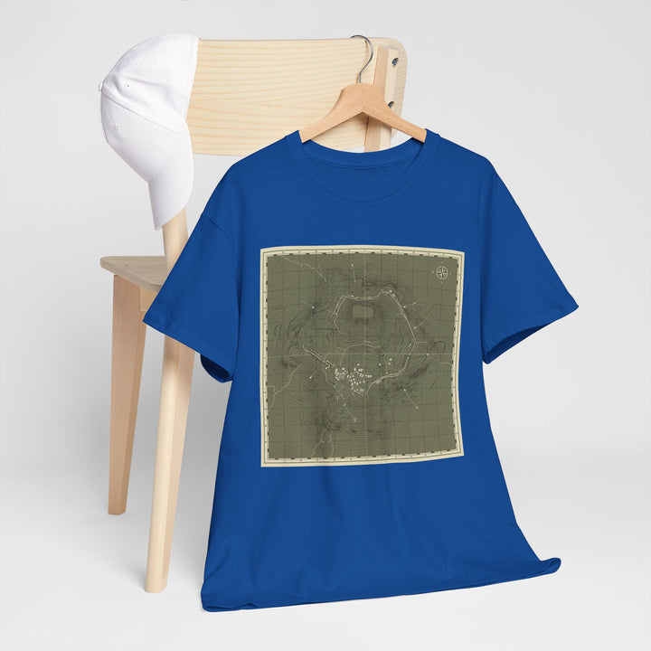 Isandlwana Map Print T-Shirt featuring a vintage topographic design. A bold heritage graphic tee inspired by historic terrain.