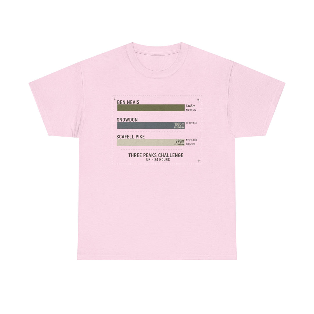 Three Peaks Challenge Graphic T-Shirt — Retro UK Mountain Hiking Tee