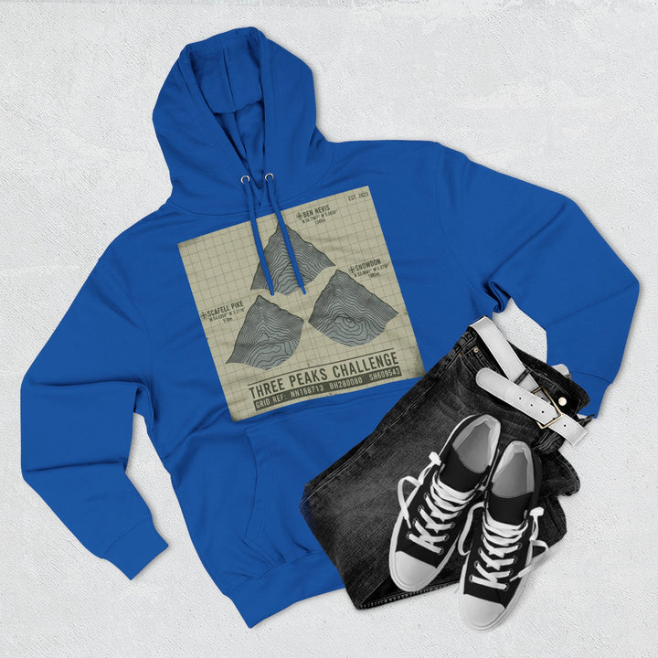 Three Peaks Challenge Graphic Hoodie — Retro UK Mountain Summit Pullover