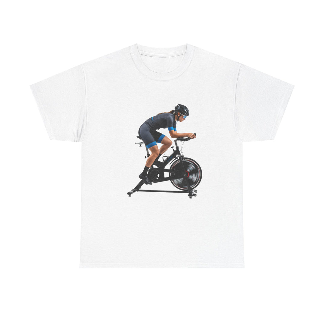 Spin Indoor Trainer T‑Shirt – lightweight, breathable cotton designed for indoor cycling. Comfortable, durable, and perfect for spin workouts and training.