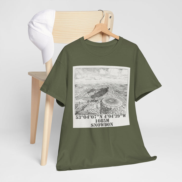 Snowdon Mountain Tee — Vintage Map Illustration with Coordinates