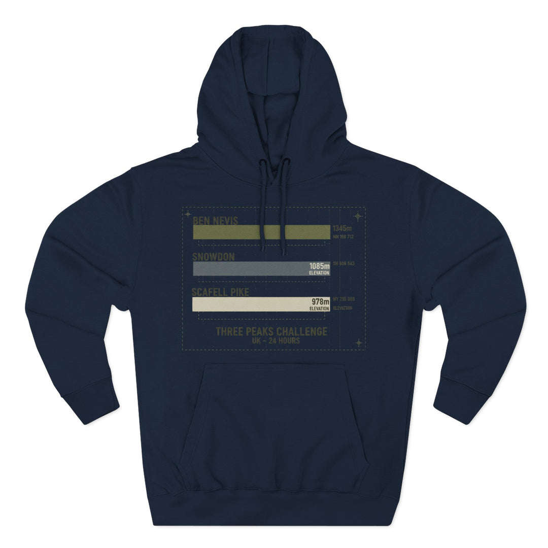 Three Peaks Challenge Hoodie — Retro Ben Nevis, Scafell Pike &amp; Snowdon Pullover