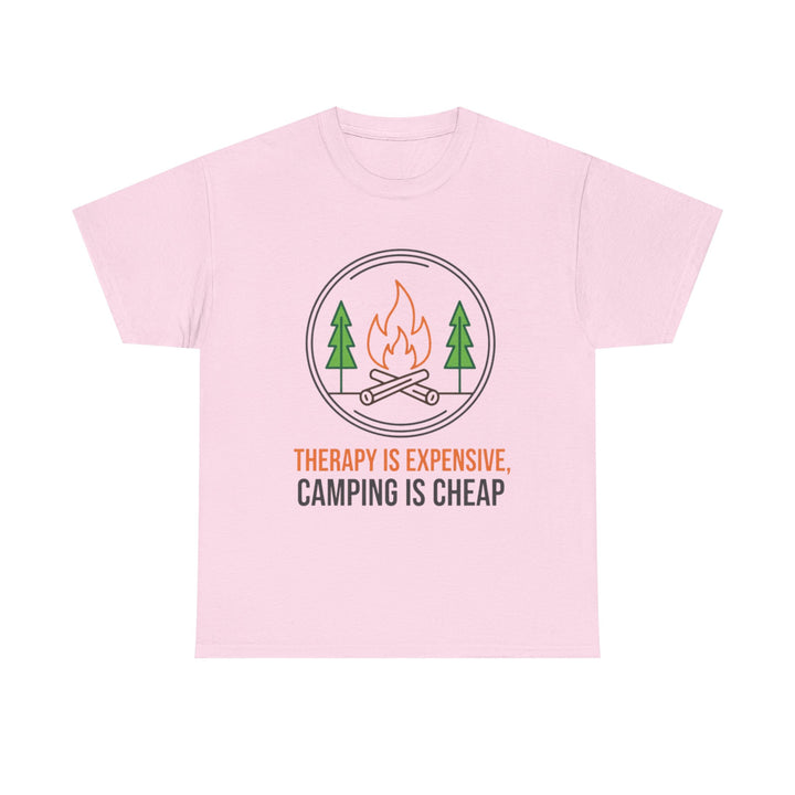 Funny Camping Therapy T-Shirt — Retro Campfire Graphic Adventure Tee