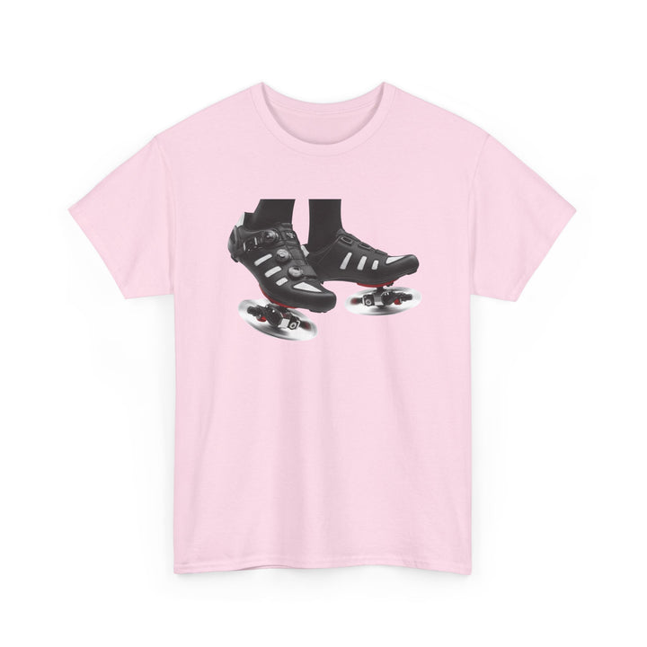 Spin Shoes Tee – soft, breathable cotton featuring a cycling shoes graphic. Perfect for spin classes, indoor workouts, and casual activewear.