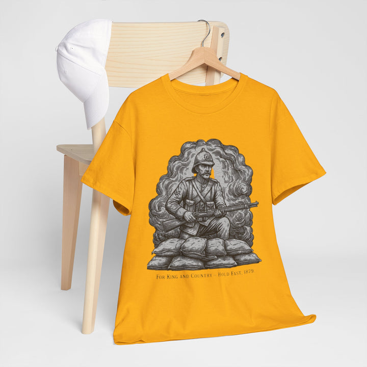 Soldier 1879 T-Shirt featuring a vintage Rorke’s Drift–style rifleman illustration. A bold Anglo-Zulu War tribute design.