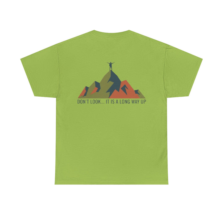 Gallus Mountains T‑Shirt — "Don’t Look… It Is A Long Way Up" Adventure Tee