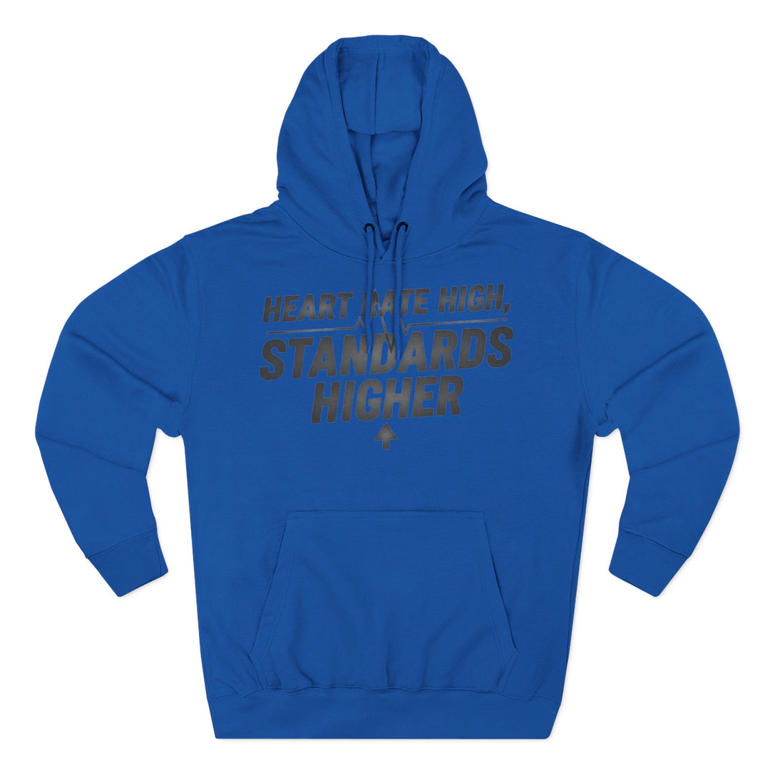 Blue hoodie by S&amp;W Gallus with a drawstring hood and text graphic on the chest.