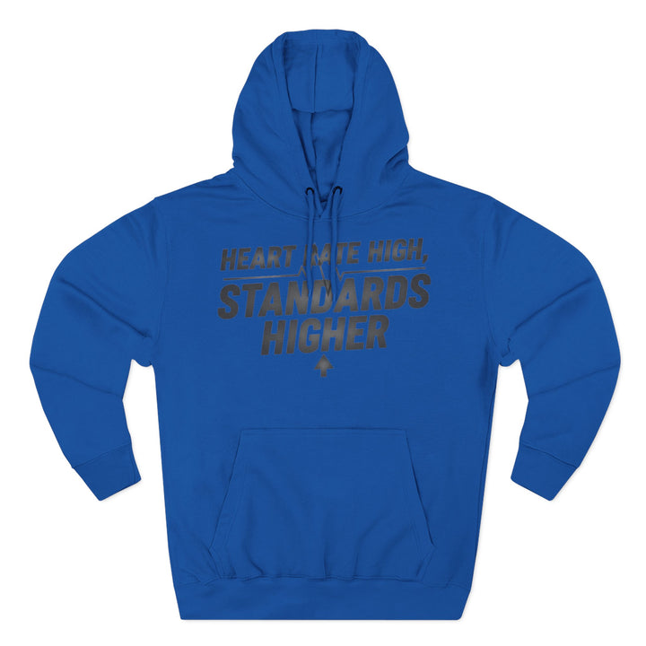 Blue hoodie by S&amp;W Gallus with a drawstring hood and text graphic on the chest.
