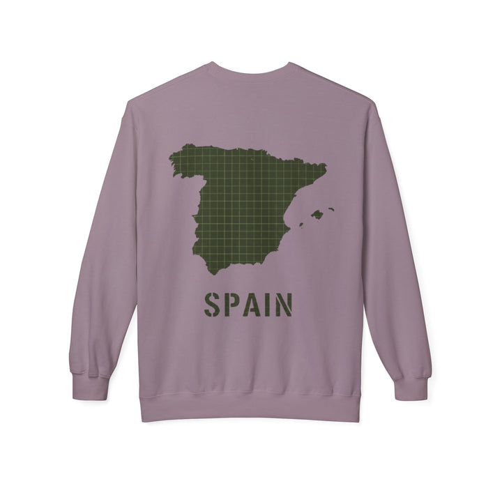 Spain Map Crewneck Sweatshirt — Military Green Grid Spain Graphic