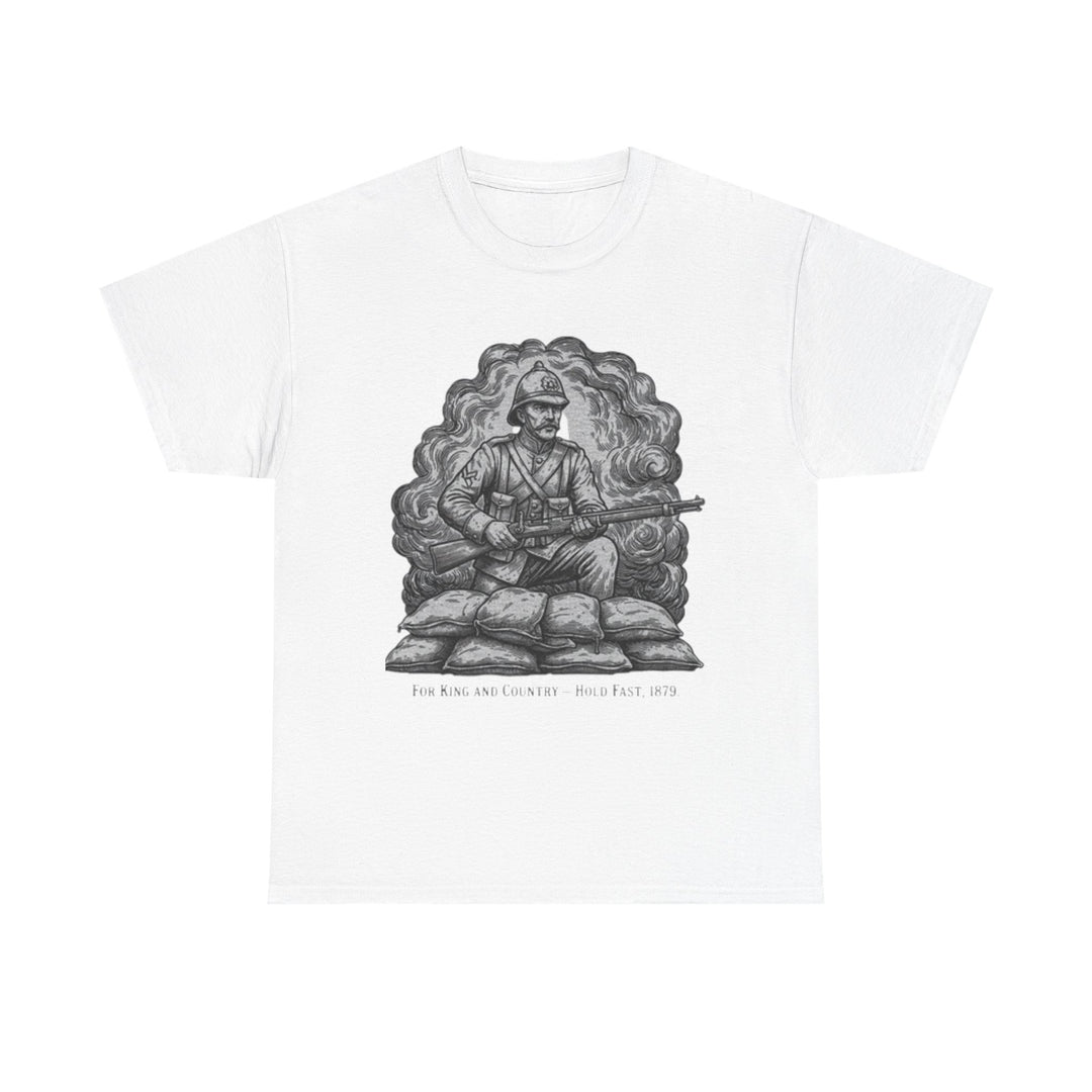 Soldier 1879 T-Shirt featuring a vintage Rorke’s Drift–style rifleman illustration. A bold Anglo-Zulu War tribute design.
