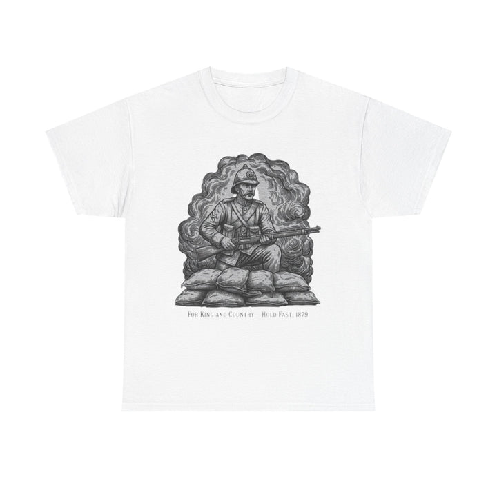 Soldier 1879 T-Shirt featuring a vintage Rorke’s Drift–style rifleman illustration. A bold Anglo-Zulu War tribute design.