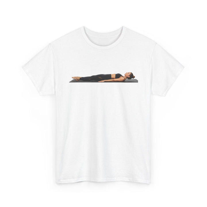 Yoga Savasana Pose Tee – soft, breathable cotton featuring the iconic Savasana pose. Perfect for yoga practice, meditation, or casual, mindful lifestyle wear.