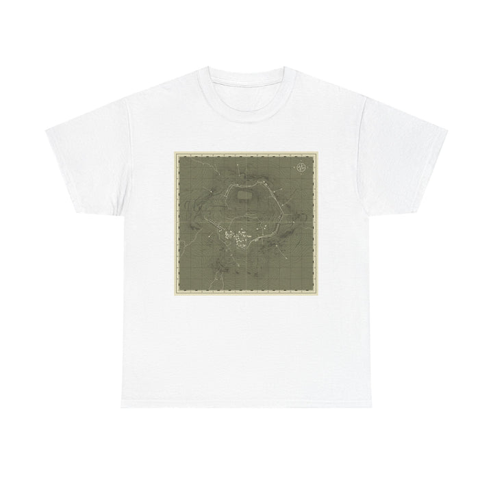 Isandlwana Map Print T-Shirt featuring a vintage topographic design. A bold heritage graphic tee inspired by historic terrain.