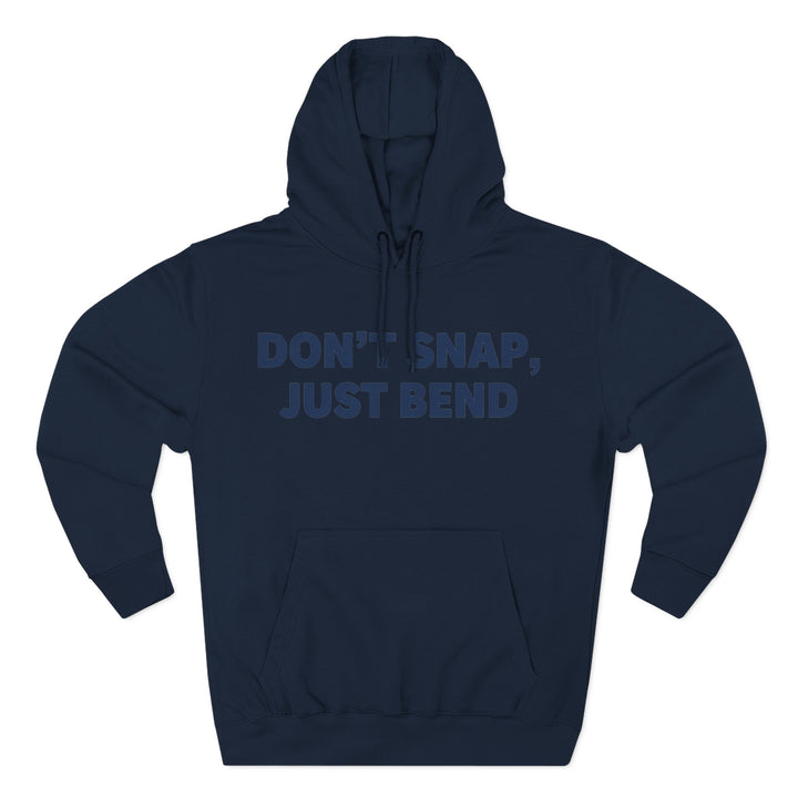 Navy blue hoodie by S&amp;W Gallus, featuring an inspirational quote and a standard kangaroo pocket.