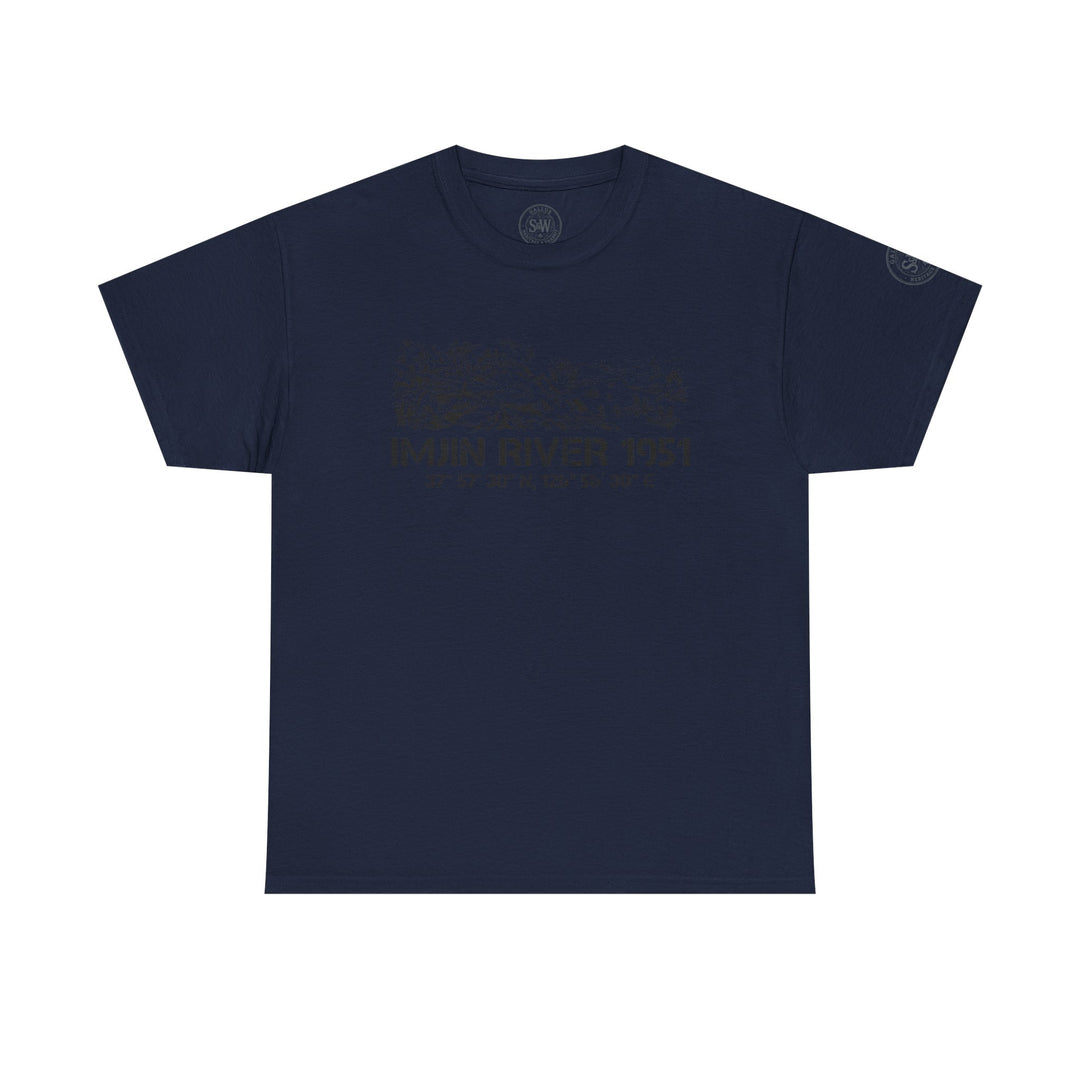 Navy t-shirt by S&amp;W Gallus, featuring a faded graphic print and a round neckline.