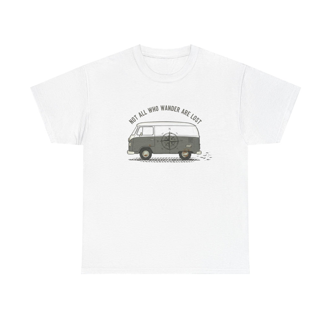 Not All Who Wander Van Tee – soft, breathable cotton featuring a van-inspired design. Perfect for road trips, van life, and casual outdoor adventures.