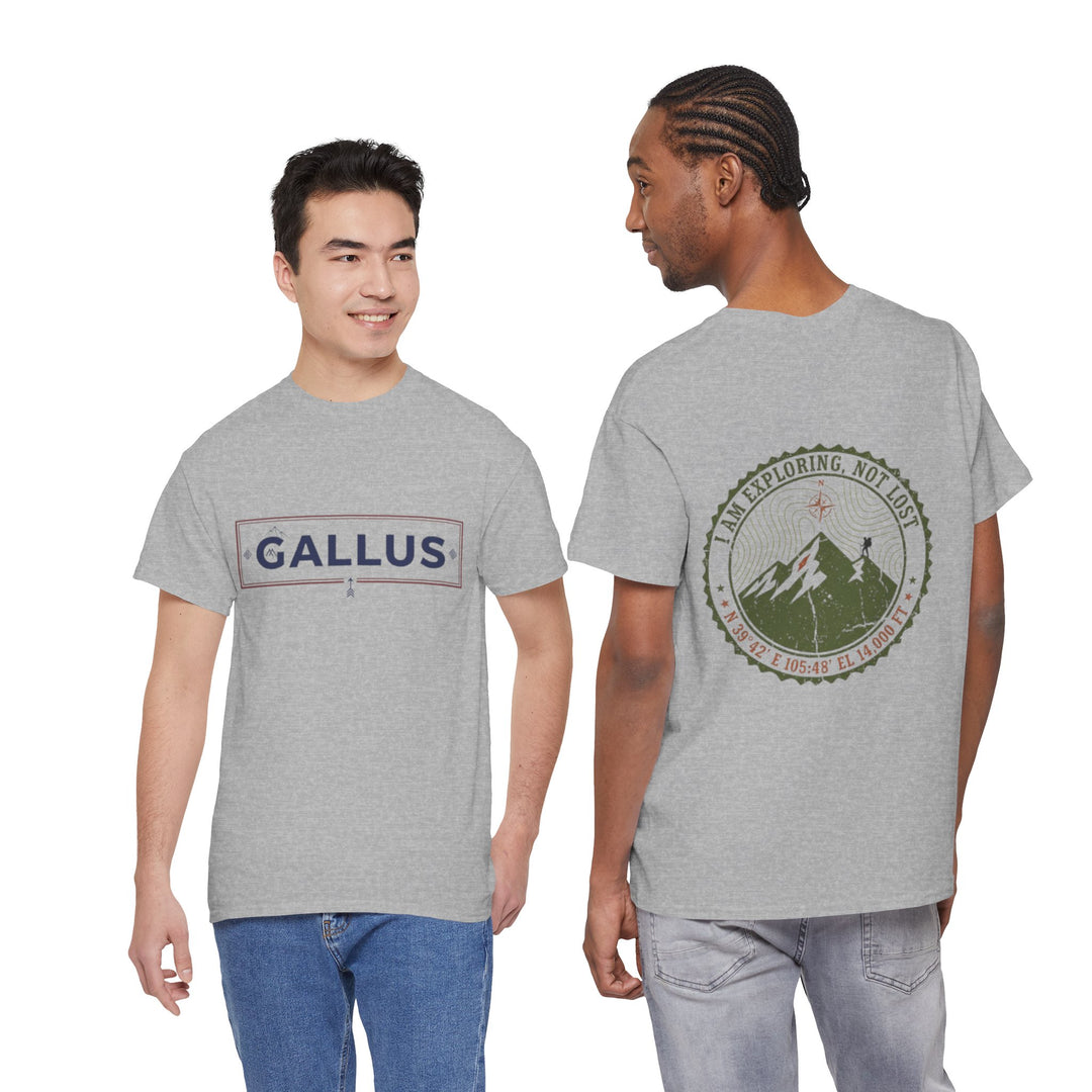 Adventure Logo Tee — "GALLUS" Mountain Badge Shirt (Exploring Not Lost)