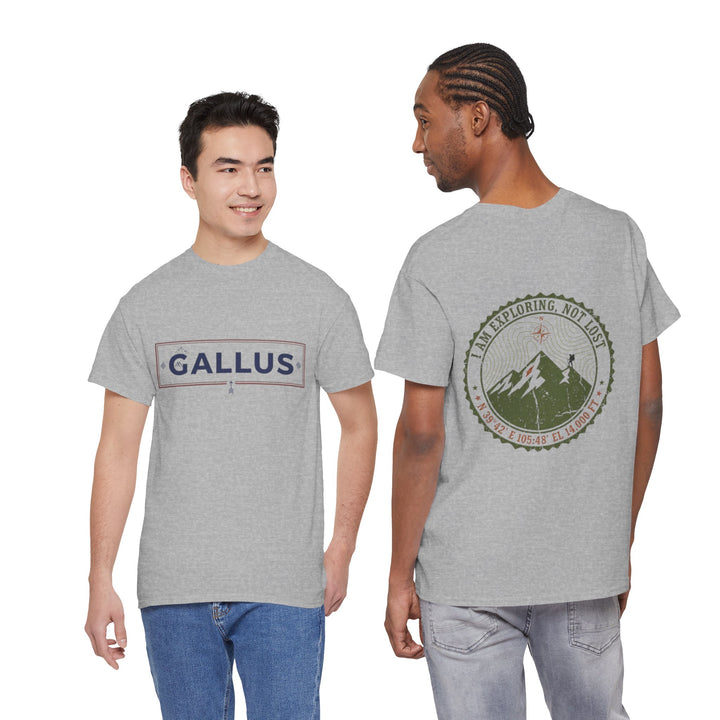 Adventure Logo Tee — "GALLUS" Mountain Badge Shirt (Exploring Not Lost)